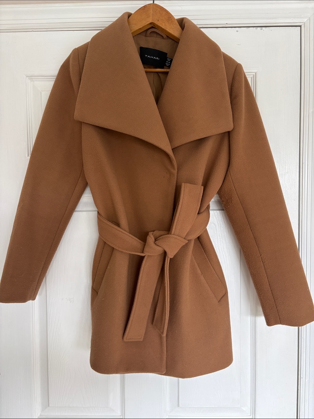 Tahari Camel Brown Belted Wrap Trench Coat